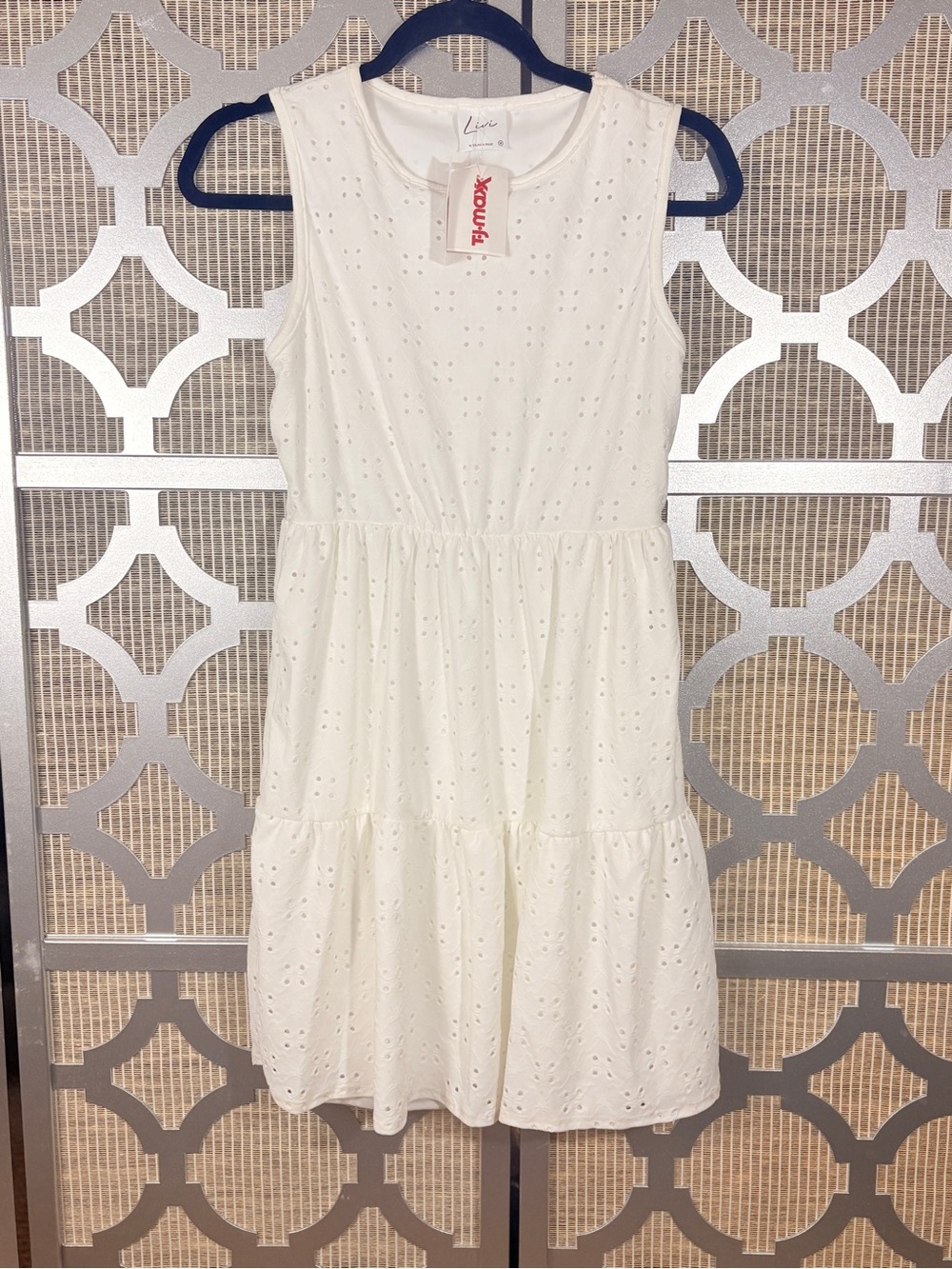 Linen Kids Cream Eyelet Tiered Sleeveless Dress